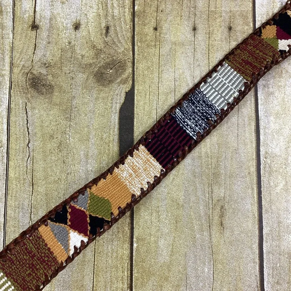 Lucky Brand Boho Embroidered Leather Belt Small Size S Western Aztec Braid Edge